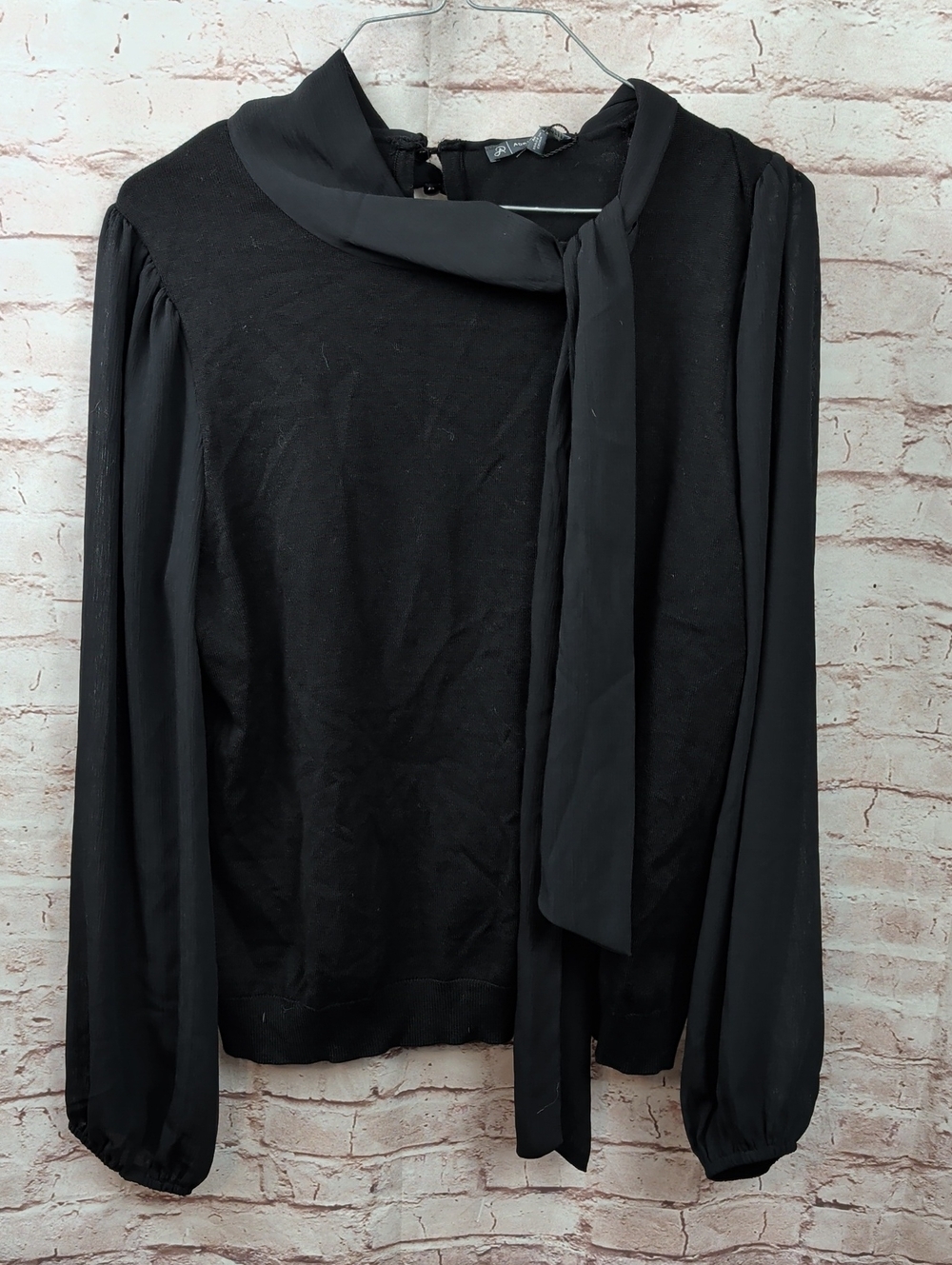 Adrianna Papell  Black Tie-Neck Long Sleeve Women's Top Medium Nwt